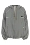 Miu Miu Embroidered Tech Fabric Jacket In Gray