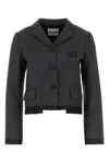 Miu Miu Logo-embroidered Prince Of Wales Check Crop Blazer In Multicolor