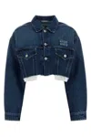 Miu Miu Logo Patch Cropped Denim Jackets In Blue