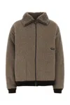 Miu Miu Cotton Fleece Zipper Blouson Jacket In Brown