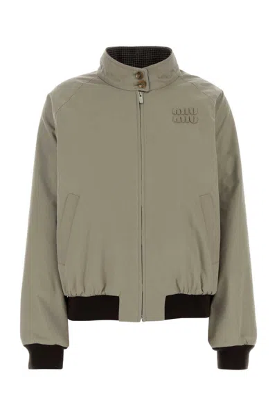 Miu Miu Dove Grey Cotton Blend Reversible Jacket In Brown