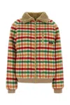 Miu Miu Wool Jacket Plaid Pattern Shearling Collar In Multi
