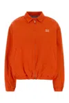 Miu Miu Cotton Bomber Jacket Elasticated Hem Pockets In Orange