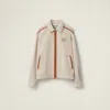 Miu Miu Jacquard Canvas Blouson Jacket In Beige/cognac