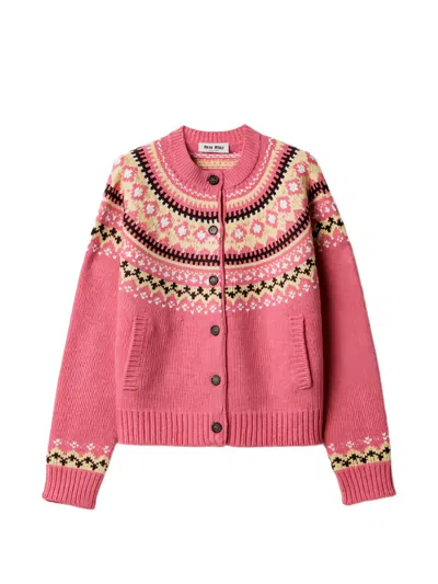 Miu Miu Cardigan Aus Jacquard In Pink