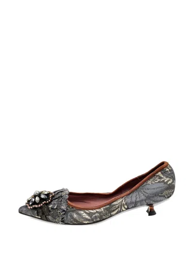Pre-owned Miu Miu Jacquard Embellished Pumps In Gray
