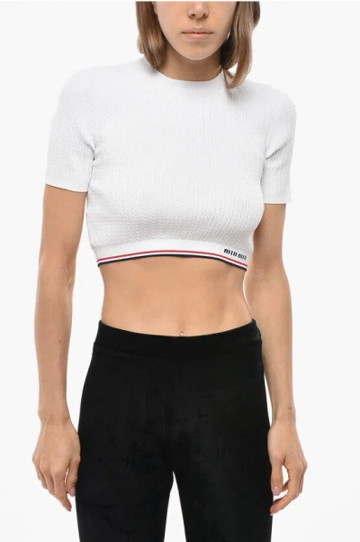 Miu Miu Jacquard Knitted Crop Top In White