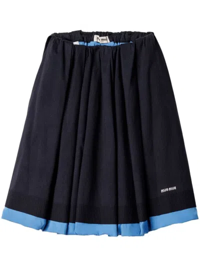 Miu Miu Jacquard Logo Poplin Knit Skirt In Blue