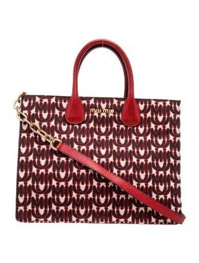 Pre-owned Miu Miu Jacquard Tote In Red