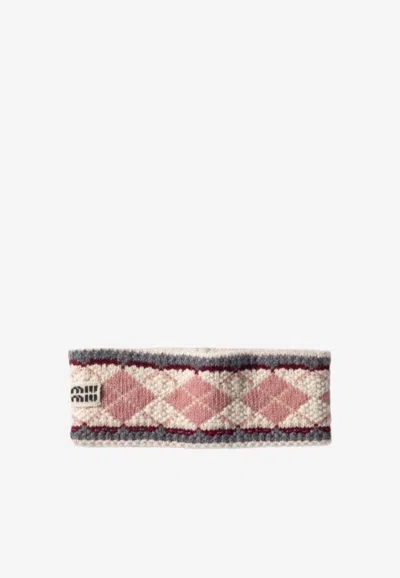 Miu Miu Jacquard Wool Logo Headband In Multi