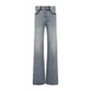 Miu Miu Cotton Denim Jeans Leather Accents In Gray