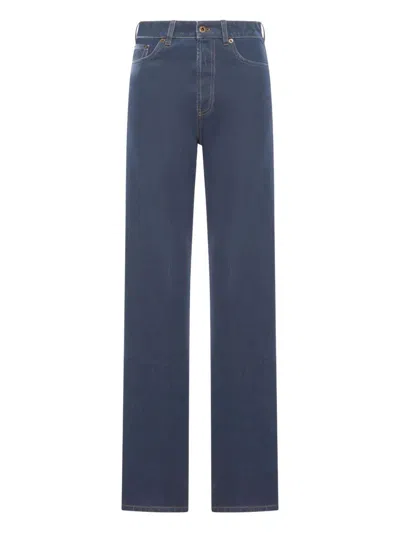 Miu Miu Embroidered-logo Flock Jeans In Blue