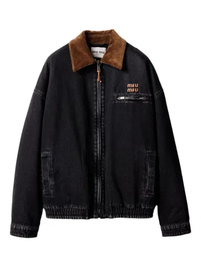 MIU MIU CORDUROY-COLLAR DENIM JACKET