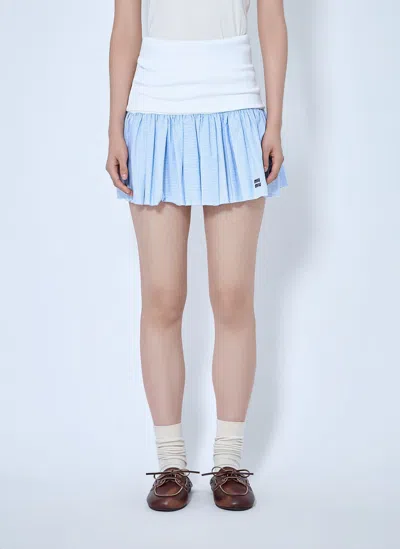 Miu Miu Jersey And Poplin Mini Skirt In Light Blue