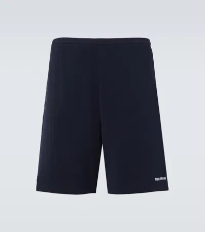 Miu Miu Cotton Piquet Shorts In Navy