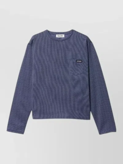 Miu Miu Jersey Crew Neck Long Sleeve Top In Blue