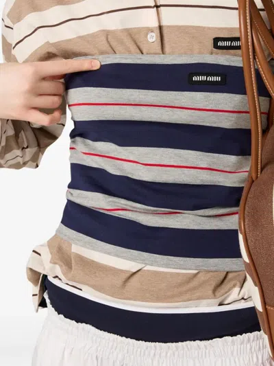Miu Miu Striped Jersey Bustier Top In Blue