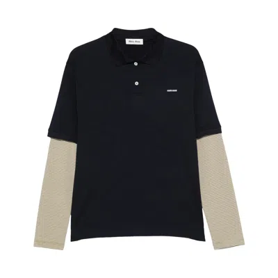 Pre-owned Miu Miu Jersey Layers Polo 'blu/oliva' | Blue | Women's Size S