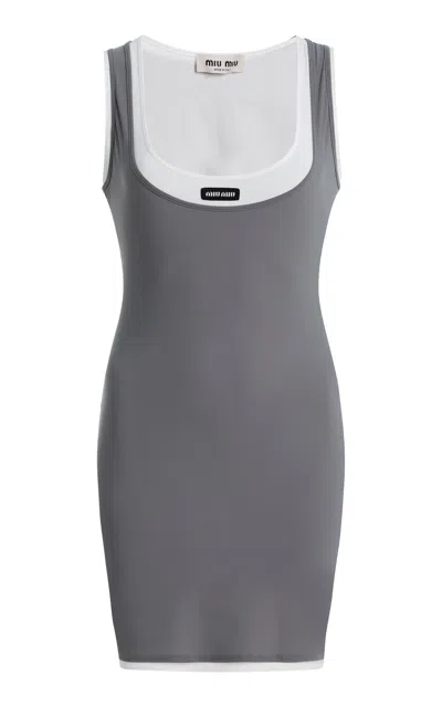 Miu Miu Jersey Mini Dress In Gray