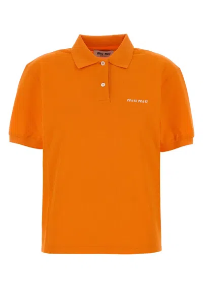 Miu Miu Piquet Polo Shirt Collar Short Sleeves In Orange