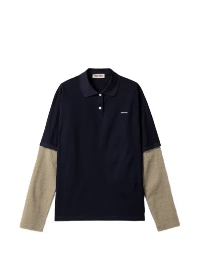 Miu Miu Cotton Polo Shirt With Front Embroidered Logo In Multi