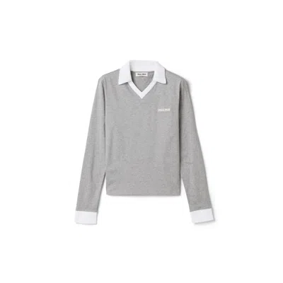 Miu Miu Jersey Polo Shirt In Gray
