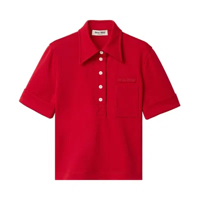 Pre-owned Miu Miu Jersey Polo Shirt 'ruby Red' | Women's Size 38