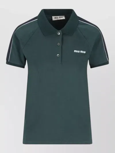 Miu Miu Jersey Polo Shirt Short Sleeve Design In Green