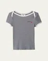 Miu Miu Jersey Stripes Short Sleeve Tshirt