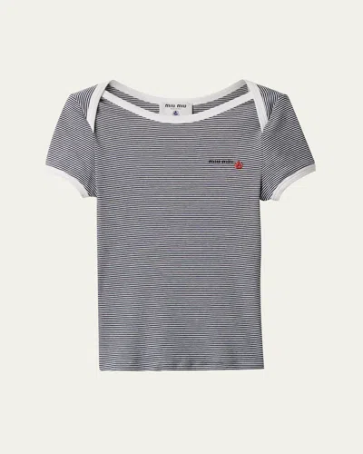 Miu Miu Jersey Stripes Short Sleeve Tshirt