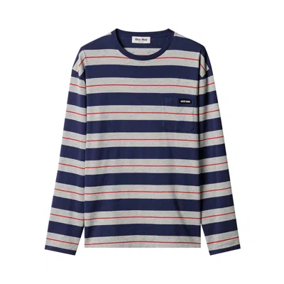 Pre-owned Miu Miu Jersey Tee 'grigio/navy' | Grey | Women's Size S In Gray