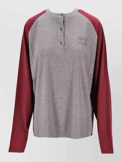 Miu Miu Jersey Top Contrast Raglan Sleeves Design In Gray