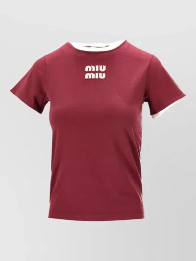 Miu Miu Jersey Top Contrast Trim Crew Neck In Red