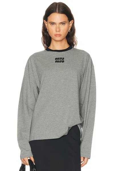Miu Miu Jersey Top In Grigio & Nero