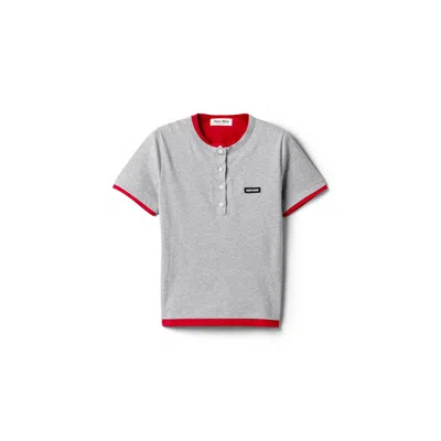 Miu Miu Jersey T-shirt In Grey/red