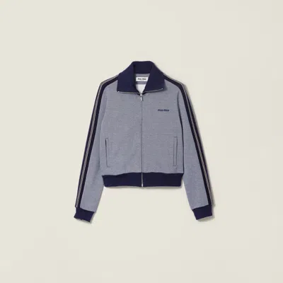 Miu Miu Jersey Zipper Sweatshirt In Gray