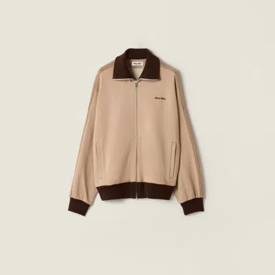 Miu Miu Jersey Zipper Sweatshirt In Nude