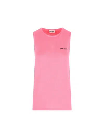 Miu Miu Crew Neck Vest In Pink