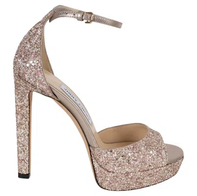 Pre-owned Miu Miu Jimmy Choo Rosewood Max 150 Glitter Platform Sandals Shoes 37.5 In Brown