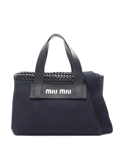 Pre-owned Miu Miu Kanapa Knitting Canvas Tote Bag In Blue