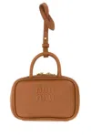 Miu Miu Women Camel Leather Beau Keyring Necessaire In Brown