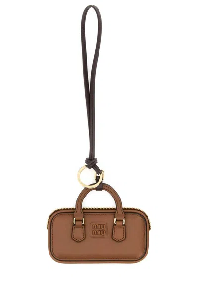 Miu Miu Leather Keyring Top Handle In Brown