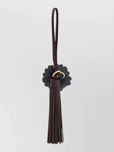 Miu Miu Keyring Floral Tassel Charm Loop Hardware In Brown