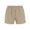Miu Miu Khaki Cotton Shorts With Embroidered Logo In Metallic