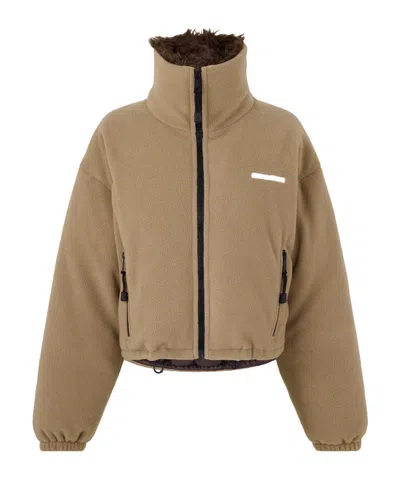 Miu Miu Khaki Cropped Stand-collar Jacket In Brown