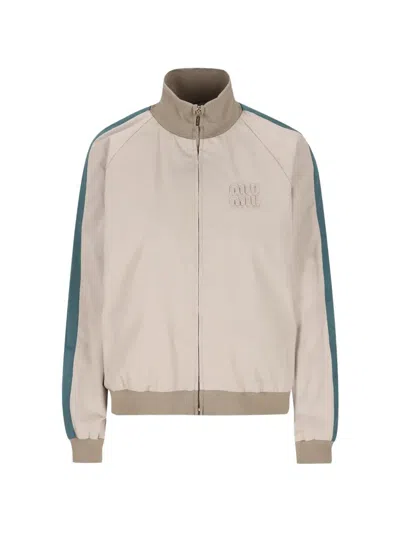 Miu Miu Khaki Green Cotton Blouson Jacket In Neutral