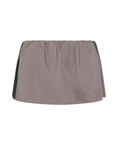 Miu Miu Khaki Green Cotton Skirt In Neutral