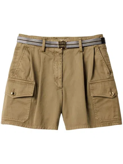 Miu Miu Khaki Shorts With Golden Buttons In Oliva
