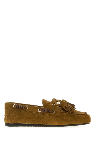 Miu Miu Khaki Suede Loafers In Brown