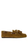 Miu Miu Suede Tassel Moccasin Loafers In Green